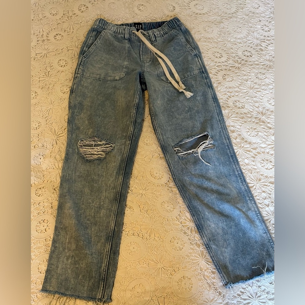 GAP Wide Leg Drawstring  Distressed Jeans - Size XS